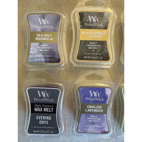 WOODWICK HUGE LOT OF 8 Yankee Candle Wax Melts 0.8 oz Onyx  WOODWICK HUGE LOT OF 8 Yankee Candle Wax Melts  0.8 oz Onyx Amber Vanilla Palm